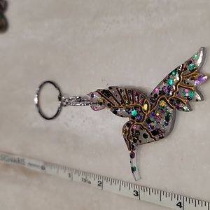 Mardi gras themed Hummingbird Keychain
